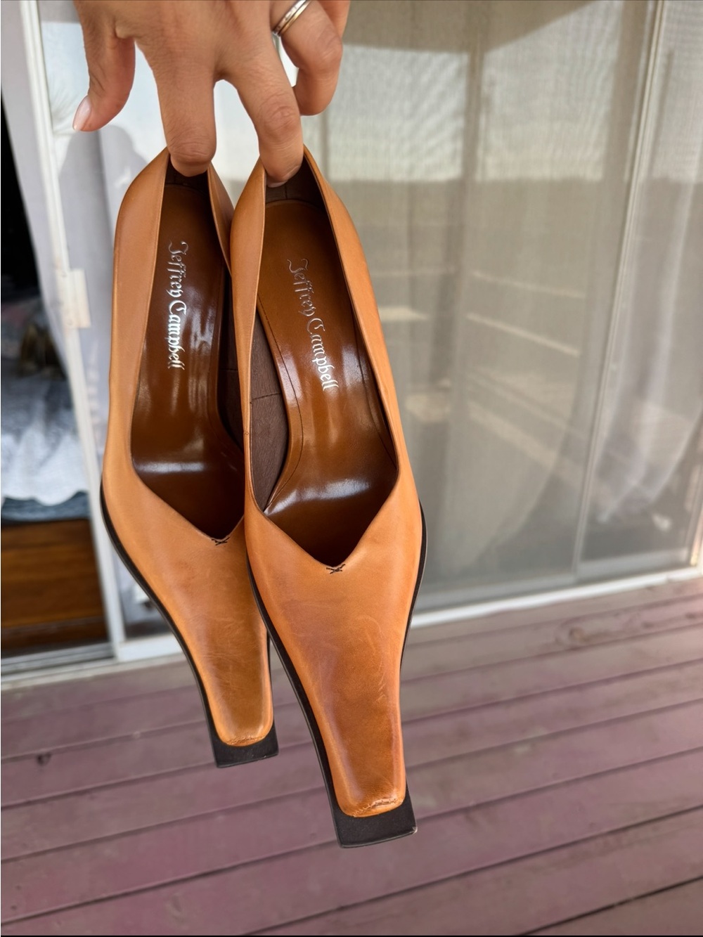 Jeffrey Campbell Cognac Leather Square-Toe Pumps
